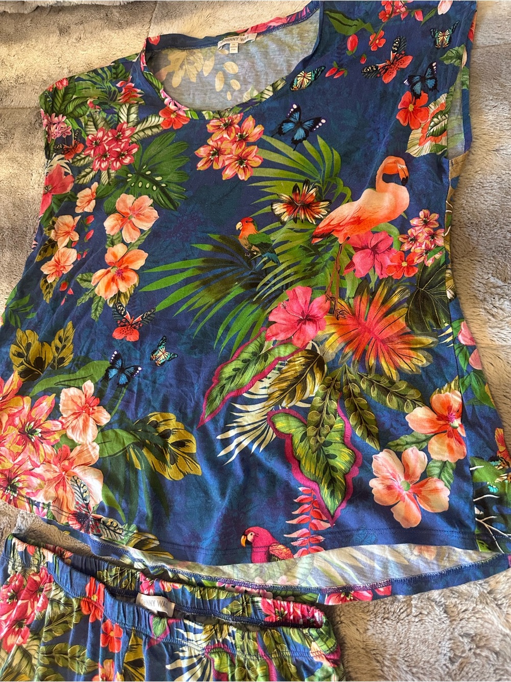 Johnny Was Navy Tropical Floral Two-Piece Lounge Set - Picture 4 of 11